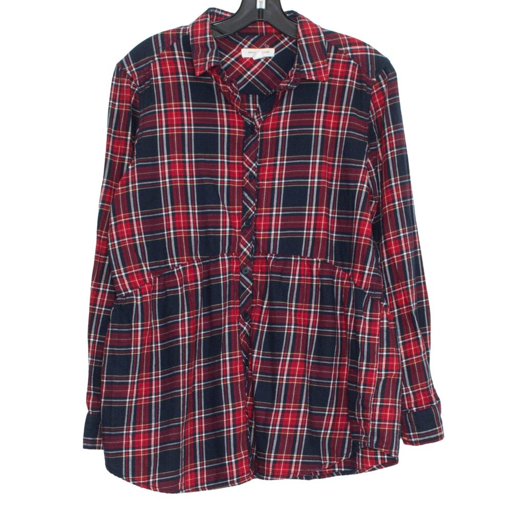 Beach Lunch Lounge Top Flannel Academia Cottage 90s Button Plaid Red Blue Small